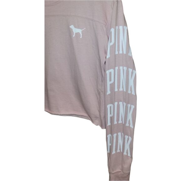 PINK Victorias Secret Pale Pink Logo Crop Long Sleeve Top Size S - Picture 3 of 11